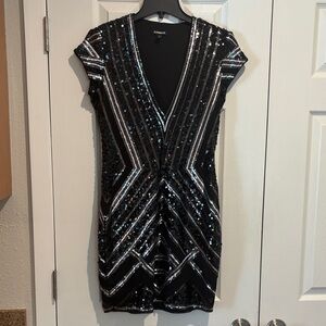 Express Black and Silver Sequin Mini Dress - Size M